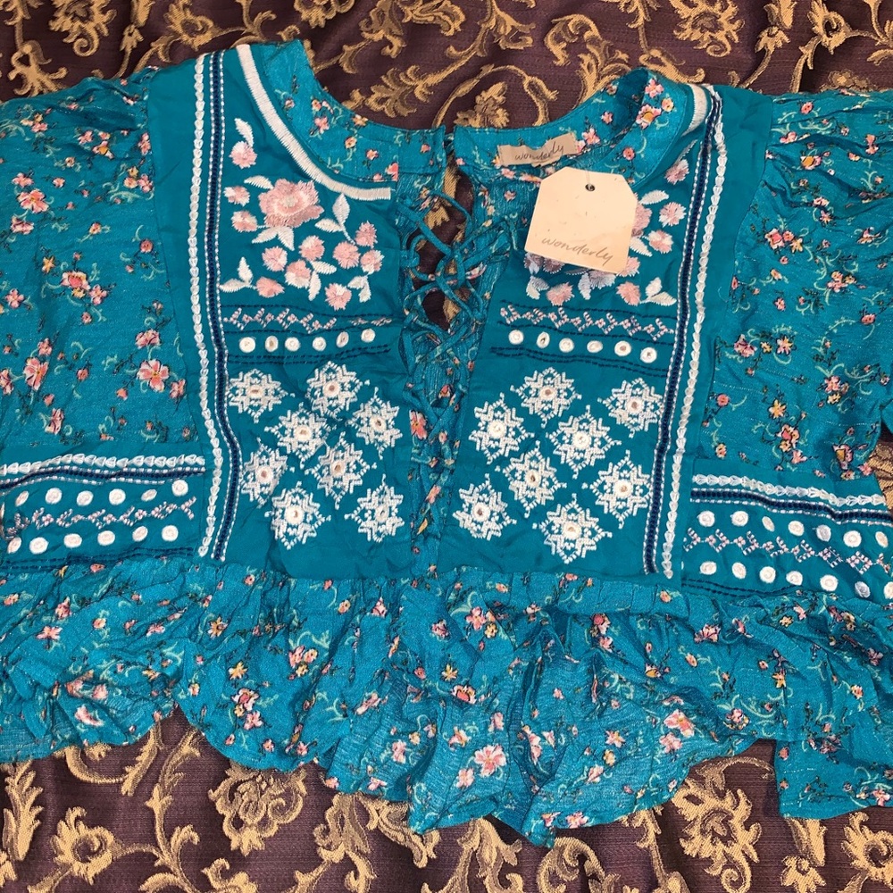 Moroccan Sunset blue floral top